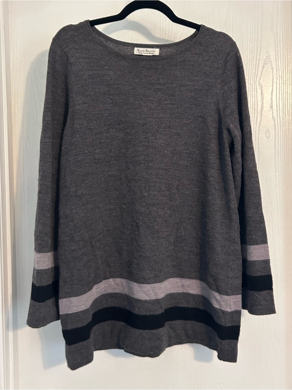 St. John Bay | Gray Striped Pullover Sweater | Size Large